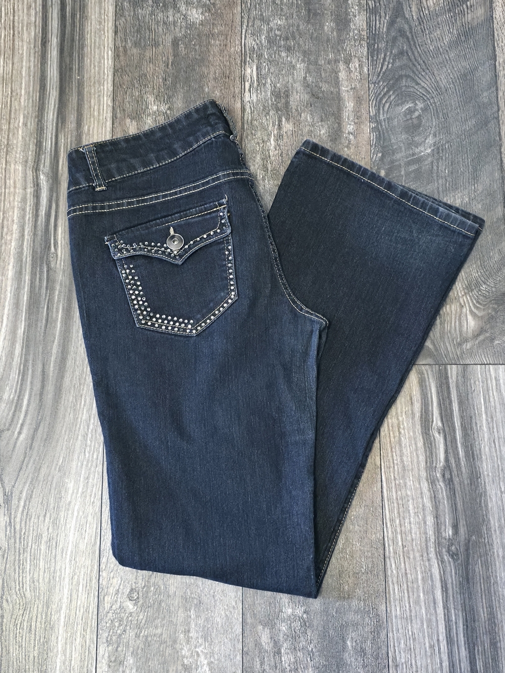 Forever 21 Dark Blue Bootcut Jeans with Studded Back Pocket